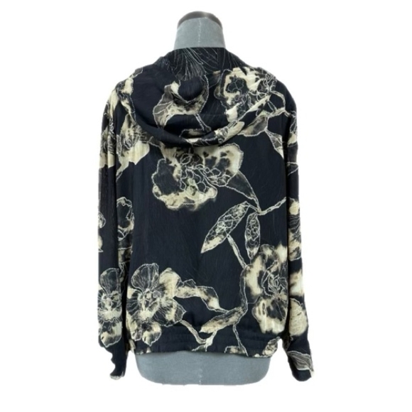 Women’s Hoodie Black White Beige Floral Jumper Hooded Sweater Riversable Jacket - Picture 8 of 8